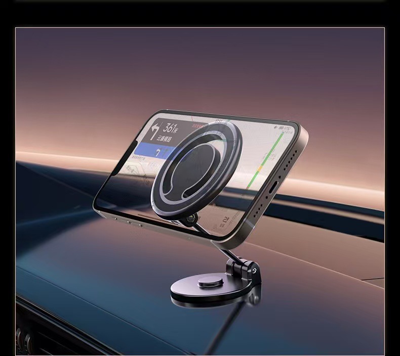 Cross-Border Magnetic Car-Mounted Foldable Phone Holder with 360-Degree Rotation, Adhesive Dashboard Navigation Stand, Portable