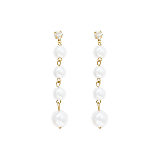 Exaggerated Long Tassel Pearl Earrings for Women, Retro Fashion with Sparkling Diamond, Influencer High-End Style, Personality and Quality Earrings