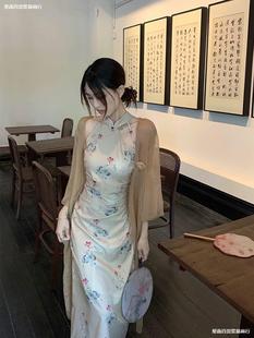 New Chinese Style Improved Cheongsam Young Girl Long Pleated Slim Cardigan Chinese Style Suit Dress Summer