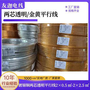 Copper-plated tin two-core transparent parallel wire electronic wire LED crystal lamp wire gold transparent parallel wire power cord