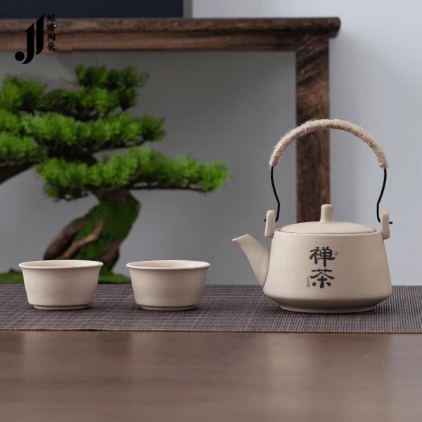 粗陶禅茶提梁壶套装简约防烫茶壶茶杯套装家用功夫茶具禅意泡茶器