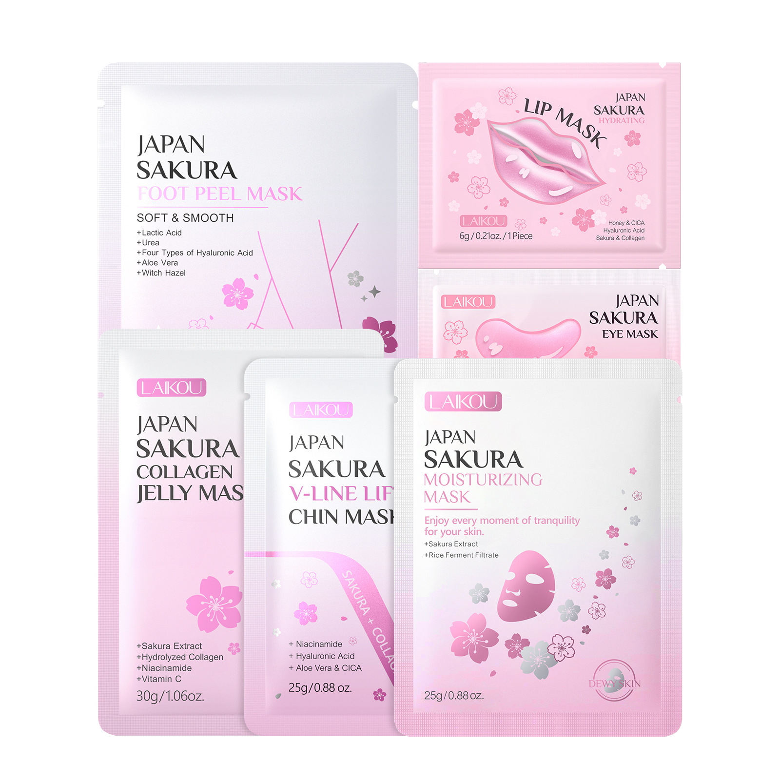 Nuevos productos transfronterizos LAIKOUFENYIQUIYUM combinación de flores de cerezo leche caracol paquete de cuidado de la piel comercio exterior en stock