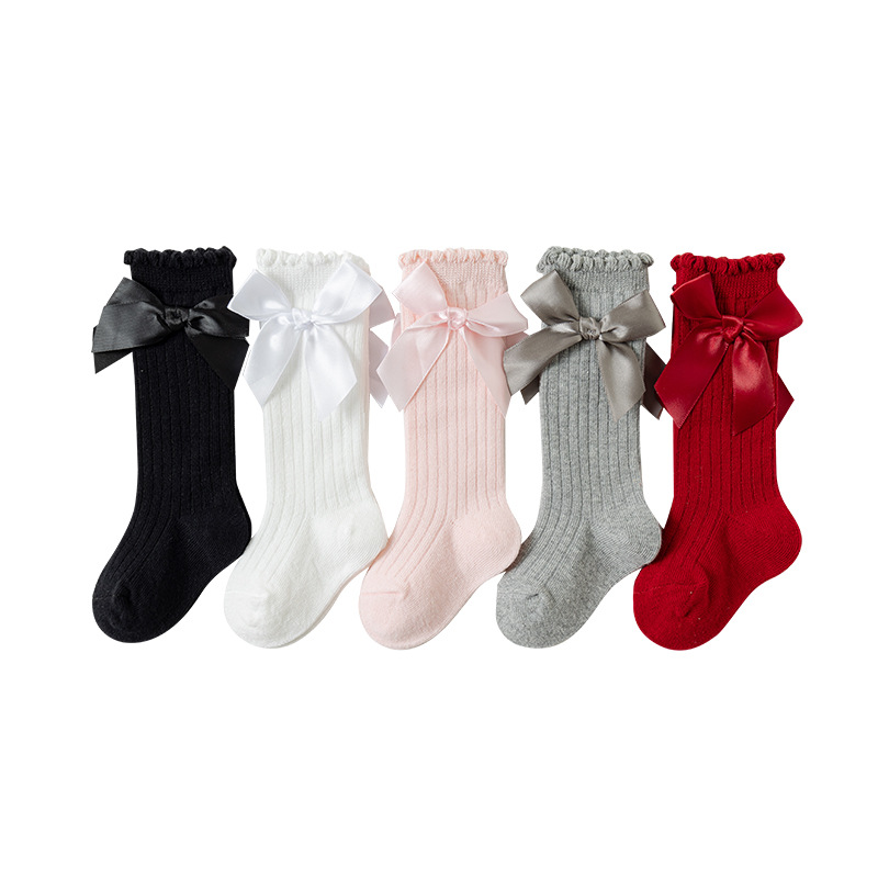 Abbigliamento per bambini Calzini per bambini Calzini lunghi stile primavera e autunno Calzini per neonati Calzini in cotone per bambine con fiocco in stile principessa_voghion.com