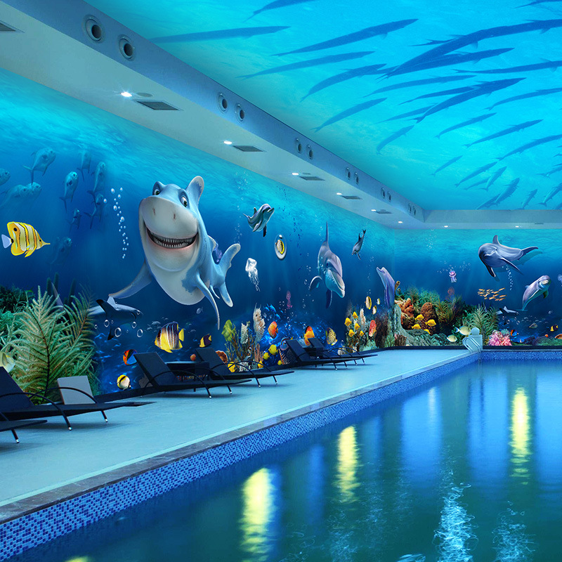 3D立体海底世界防水壁画婴儿游泳馆海洋壁纸大型主题无缝墙布