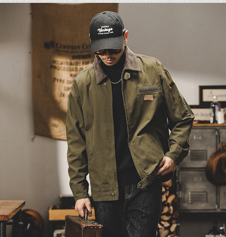 American Retro Work Jacket for Men's Spring Fashion Loose Outdoor