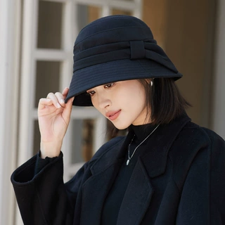 高品质素颜渔夫帽女春秋韩版纯色蝴蝶结帽子时尚休闲百搭冬季盆帽