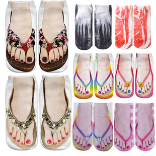 Explosions TEMU cross-border foreign trade flip-flops socks 3D three-dimensional printing fun socks nails canvas shoes nail socks