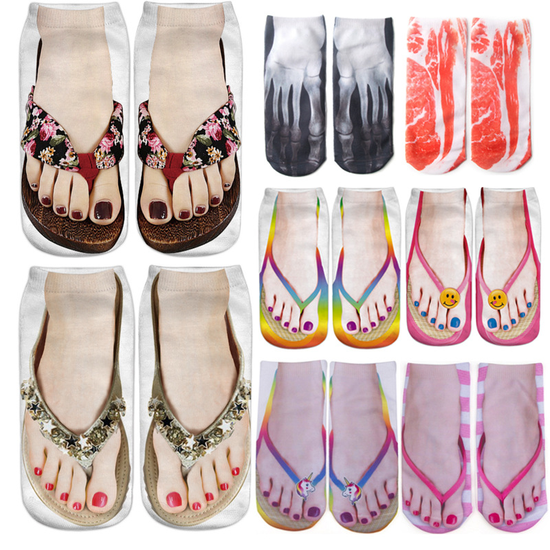 Calcetines calientes de chanclas de comercio exterior transfronterizo TEMU 3D impresión tridimensional calcetines divertidos uñas zapatos de lona calcetines de uñas