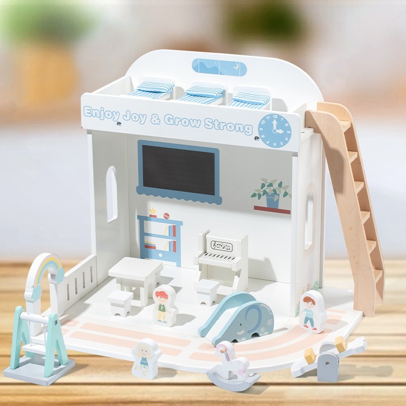 Casa de madera de tres pisos muñeca casa de madera simulación de escena villa mini dormitorio sala de estar muebles juegos de juguetes