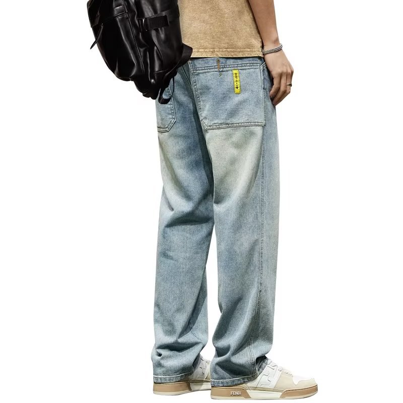 Otoño 2024 nuevos jeans marca de moda para hombres American High Street pantalones anchos casuales rectos sueltos