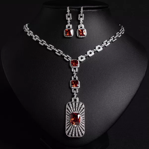 Red set, necklace and earrings, 2 piece set