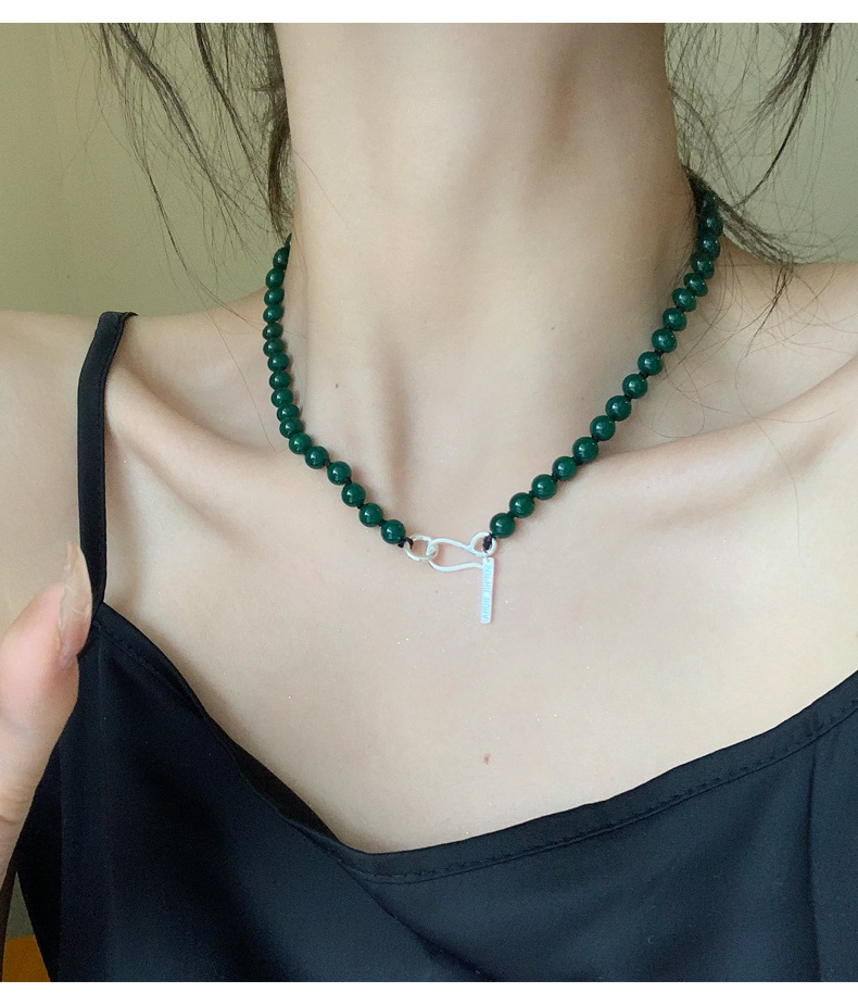 925 Silver Green Agate Necklace Image 4