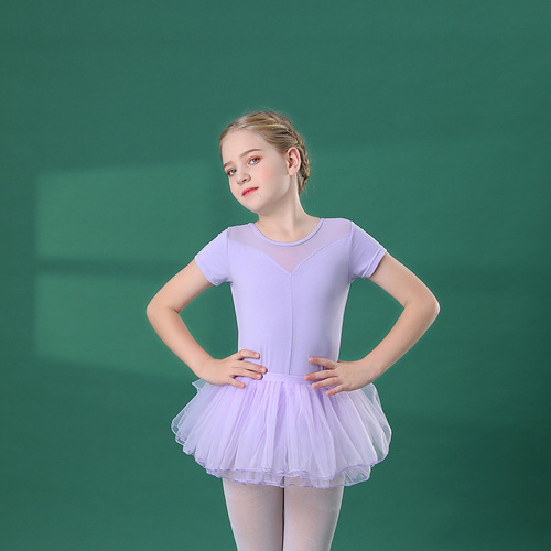 Children's dance practice clothing summer short-sleeved crotchless girl's tutu Chinese dance practice clothing exam suit