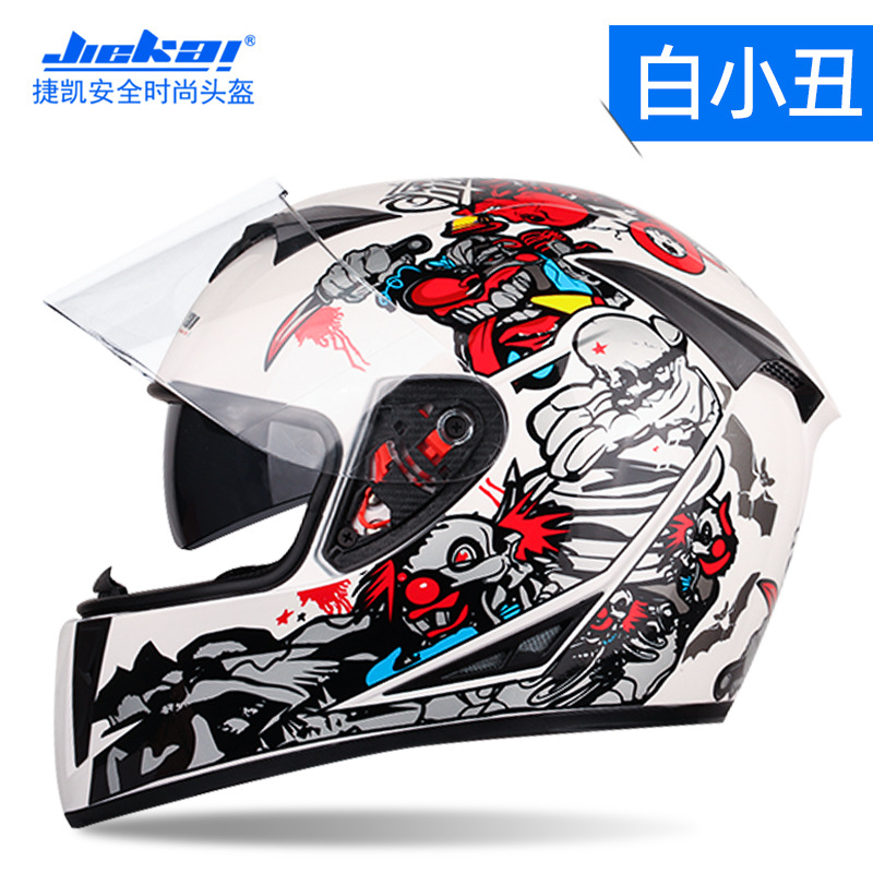 Casco de motocicleta eléctrico Jiekai para hombres y mujeres, tipo de casco completo, seguridad de carreras de locomotoras de cuatro estaciones frescas (modelos de comercio exterior)