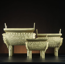 铜鼎摆件纯黄铜四方鼎诚信鼎香炉鼎盛千秋家具办公室双龙鼎盛千秋