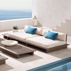 Nordic outdoor teak sofa courtyard balcony sample room designer sofa outdoor villa hotel sofa set