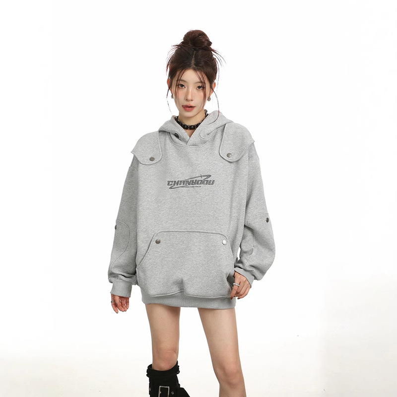 [Designer] American Deconstructed Waste Earth Style Hooded Sweatshirt oversize Gender-Free High Street Couple Top