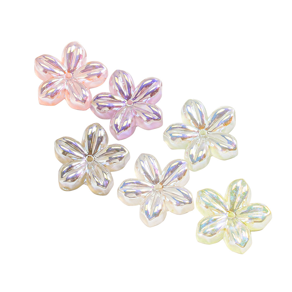Flor luminosa de cinco pétalos, forma de flor con medio cuentas, pulsera diy, cadena para teléfono móvil, accesorios de joyería, cuentas de resina