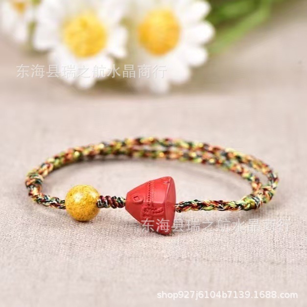 Dragon Boat Festival Colorful Rope Good Luck Bracelet for Boys and Girls, Natural Raw Mineral Cinnabar Red Sand, Lucky Rice Dumpling, Realgar Hand-Woven