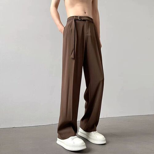 Summer thin casual trousers, men's trend, draping, high-end straight pants, high-street, handsome, black wide-leg pants