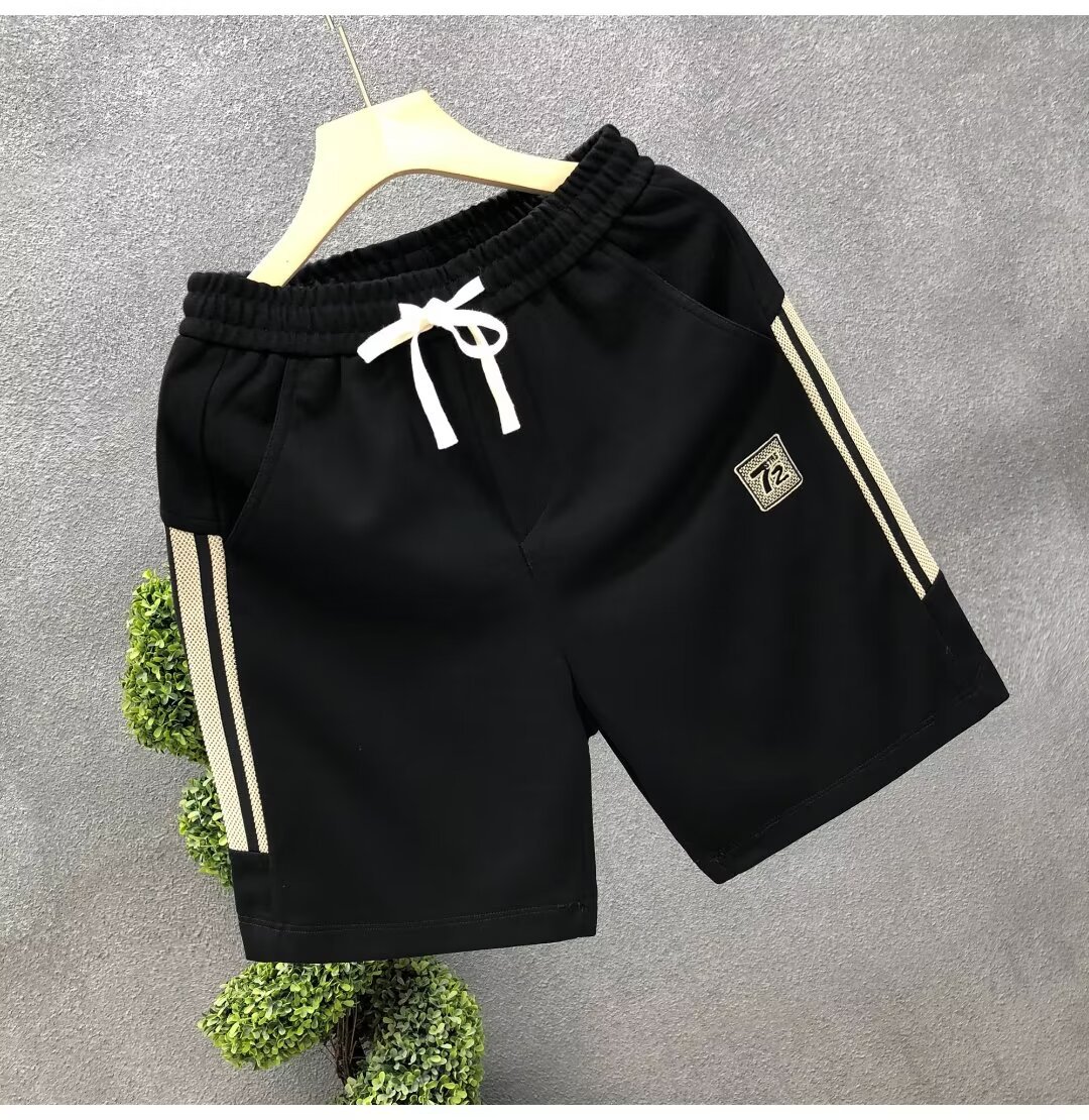 Men's Black Embroidered Casual Shorts Trendy Summer Outerwear Sports Pants New Style_viptrois.com