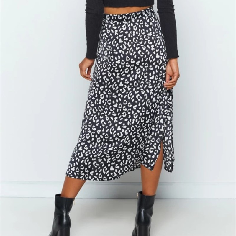 Leopard Print Split Skirt NSYKD57626