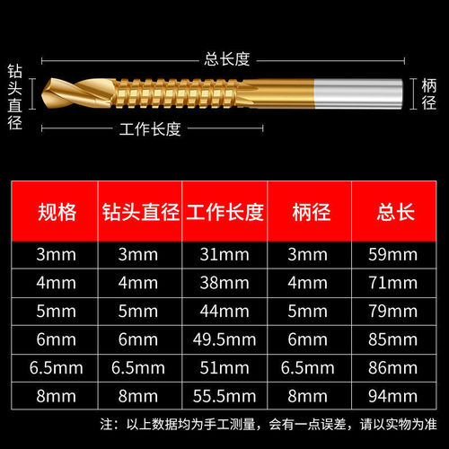 Tapered HSS Round Shank 6-Piece Set Wood Recessing Drill Bits with Tapered Flutes Straight Shank Tapered Drill Bits
