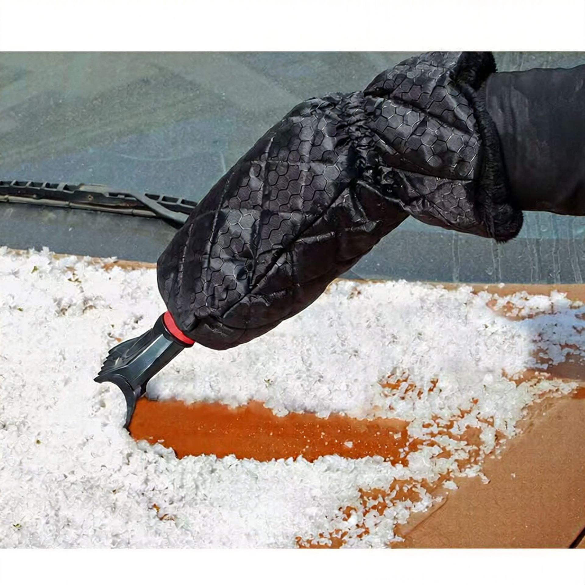 Car snow shovel cleaning tool for ice removal and snow clearing, Oxford cloth + fleece warm gloves for car use, car snow shovel