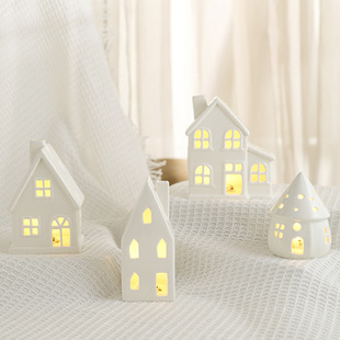 Ceramic Christmas House Led Light Medium Temperature Translucent Porcelain Christmas Home Decorations Gifts Export Crafts