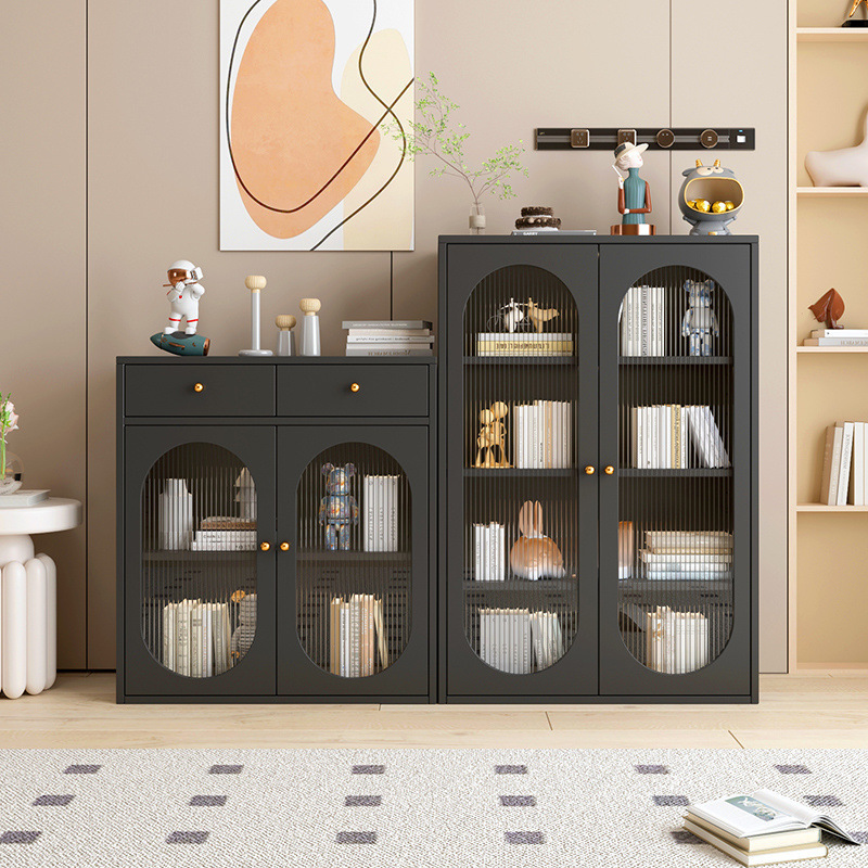 Bookcase Floor-Standing Living Room Household Steel Children's Bedroom Bookshelf Dust-Proof Storage Rack Multi-Layer Storage Iron Storage Cabinet