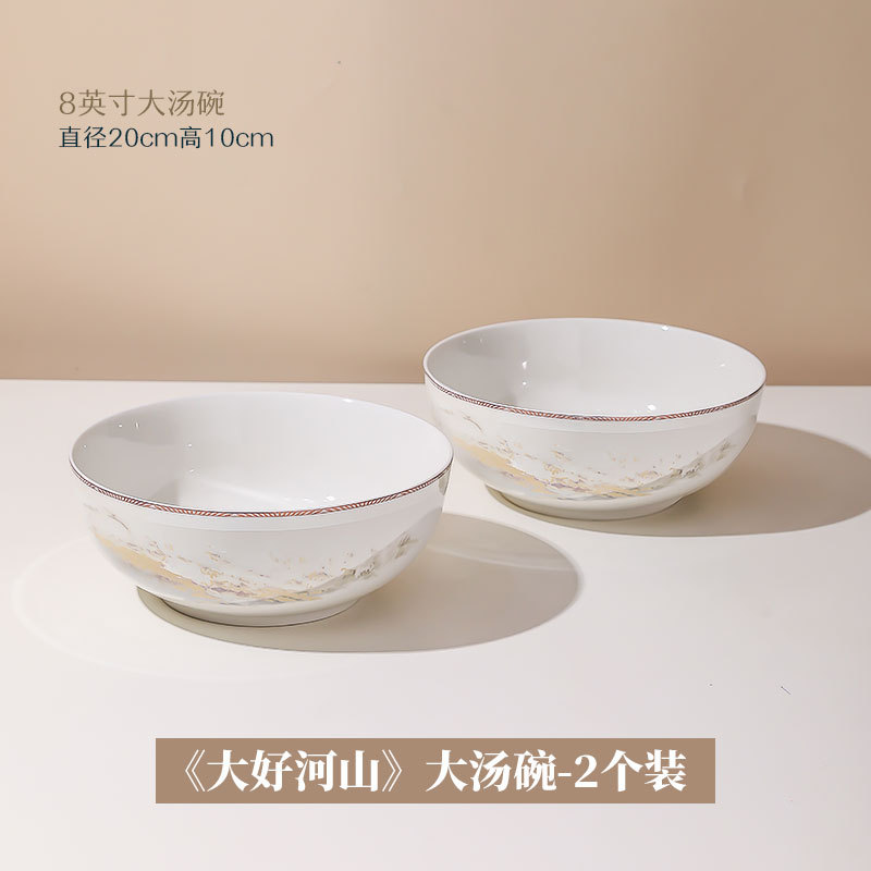 Conjunto de platos de porcelana de hueso casera, caja de regalo, lujo ligero, tazón de cerámica Jingdezhen, combinación de platos de alta calidad