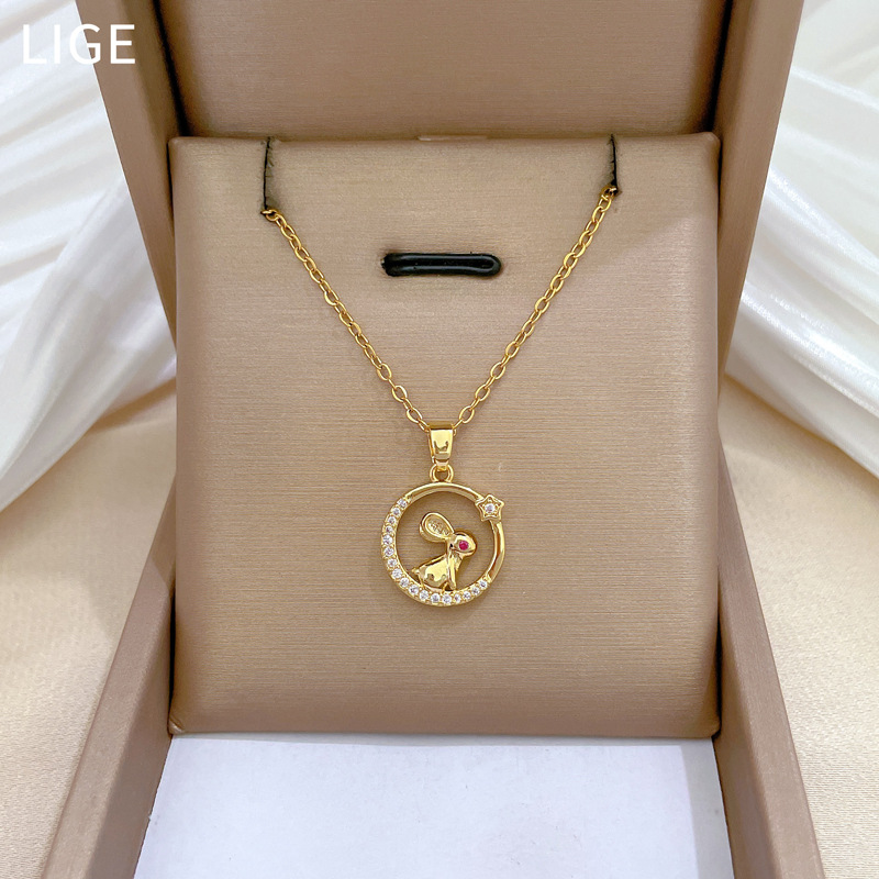 Gorgeous Red-eyed Rabbit Necklace Diamond Collarbone Chain Women_voghion.com