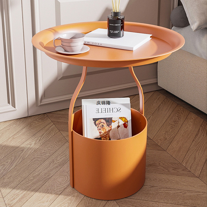 Bedroom Bedside Table Ins Style Wrought Iron Small Side Table Bedside Light Luxury Style Small Coffee Table Sofa Small Corner Table Storage Bucket