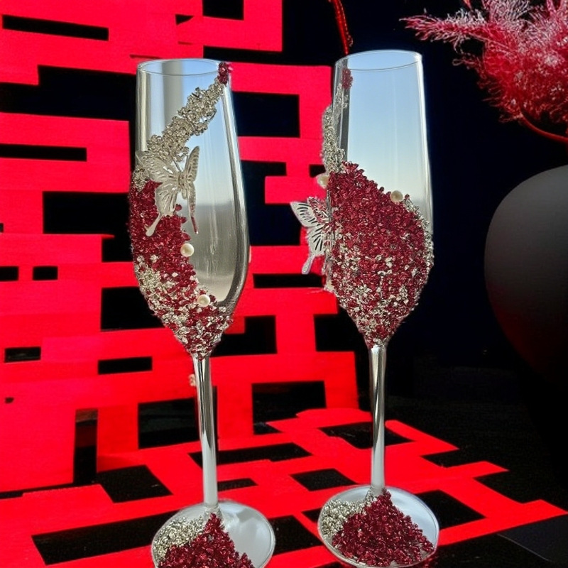 订婚敬酒杯结婚礼碎钻礼物自制敬酒杯手工碎钻敬酒杯感婚礼备贝母|undefined