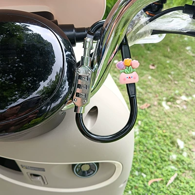 Helmet lock: Mountain Bike Anti-Theft Lock - large-black-pink-potted-plant