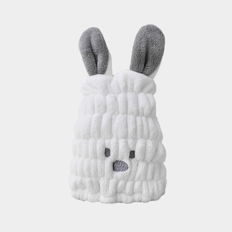Tapa de secado de pelo lindo conejo de dibujos animados absorbente de secado rápido de coral polar ducha de pelo de los niños Toalla de pelo cerrado Toalla de secado de pelo