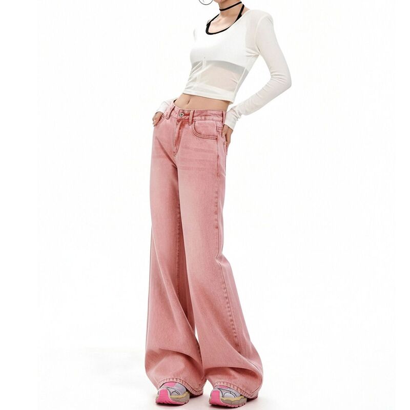 American Retro Flared Pants Matte Pink Jeans for Women 2026 Summer and Autumn New Dopamine Color Series Bell-Bottom Pants