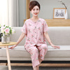 Pijama for elderly for mother, trousers, cardigan, set, 24 years, for middle age, with short sleeve, floral print