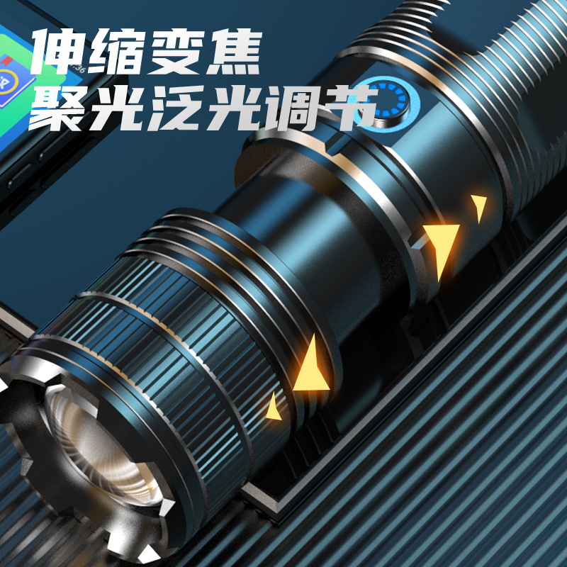 Linterna láser blanco tipo C carga rápida cola pantalla eléctrica telescópica zoom linterna emergencia al aire libre luz fuerte foco remoto