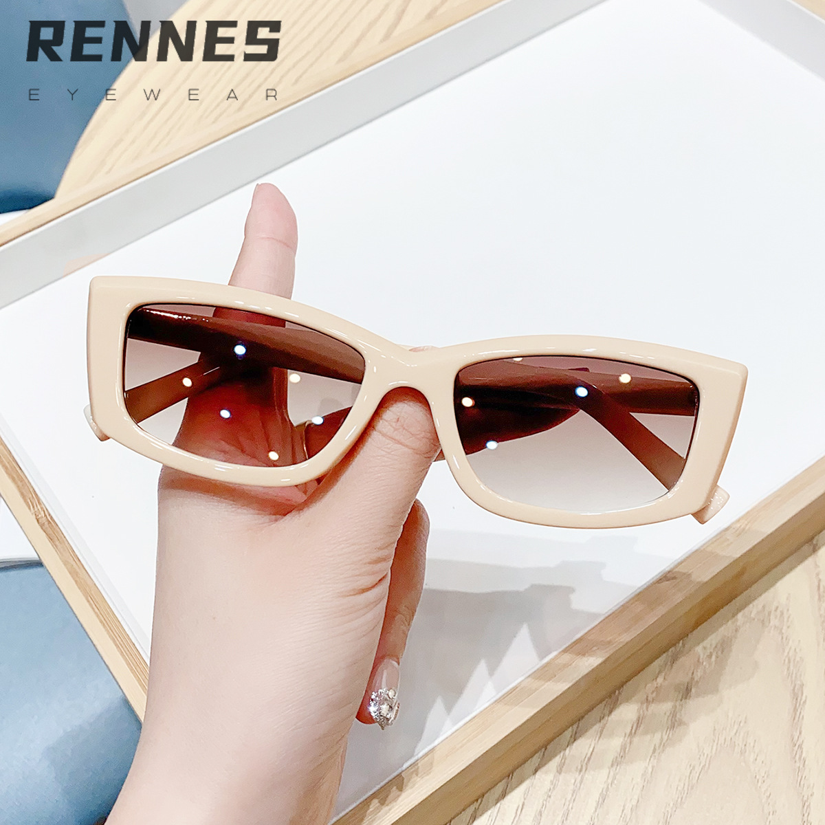 Nuevas gafas de sol rectangulares transfronterizas con ojos de gato para mujer, cara retro sin rostro, gafas de sol con protección UV