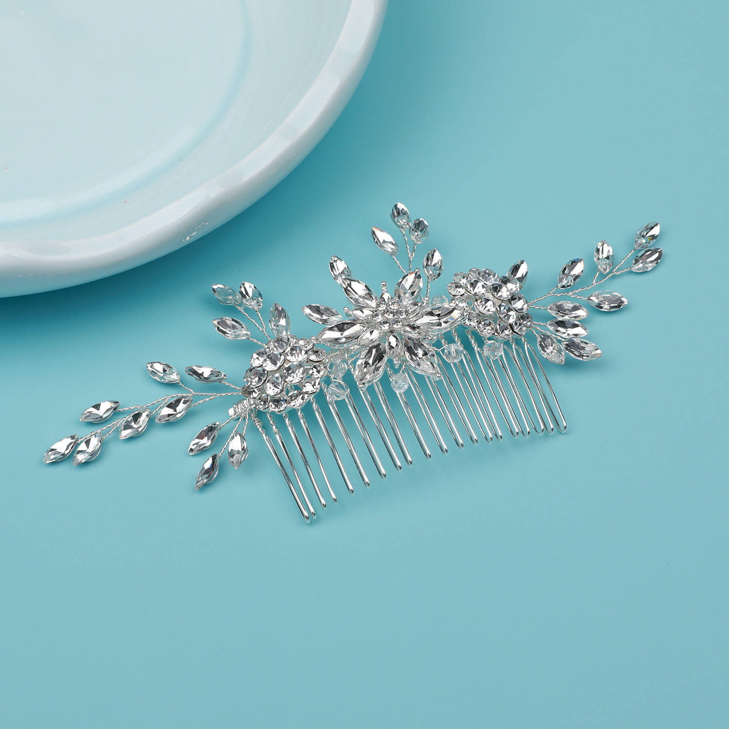 手工製作水鑽插梳古風漢服髮飾婚禮寫真新娘頭飾森系水滴發梳批發