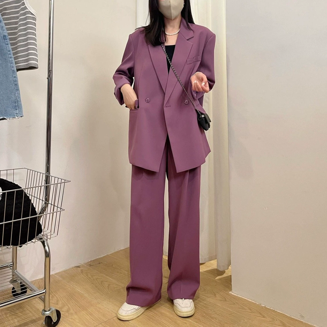 [Спот] Большой размер женский толстый мм весна и осень новый пиджак широкий брюки из двух частей женский 22108