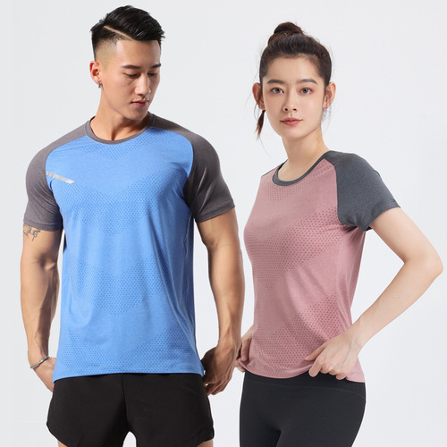 Breathable and lightweight fitness short sleeves for men and women, quick-drying tops, fitness sportswear, ice silk T-shirts, elastic short sleeves