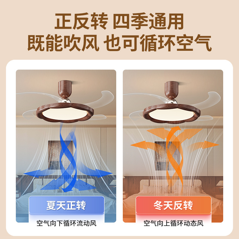 Ventilador invisible 2026 nuevo estilo de estética de la dinastía Song, lámpara de ventilador de techo del restaurante de nuez Zhongshan 412L