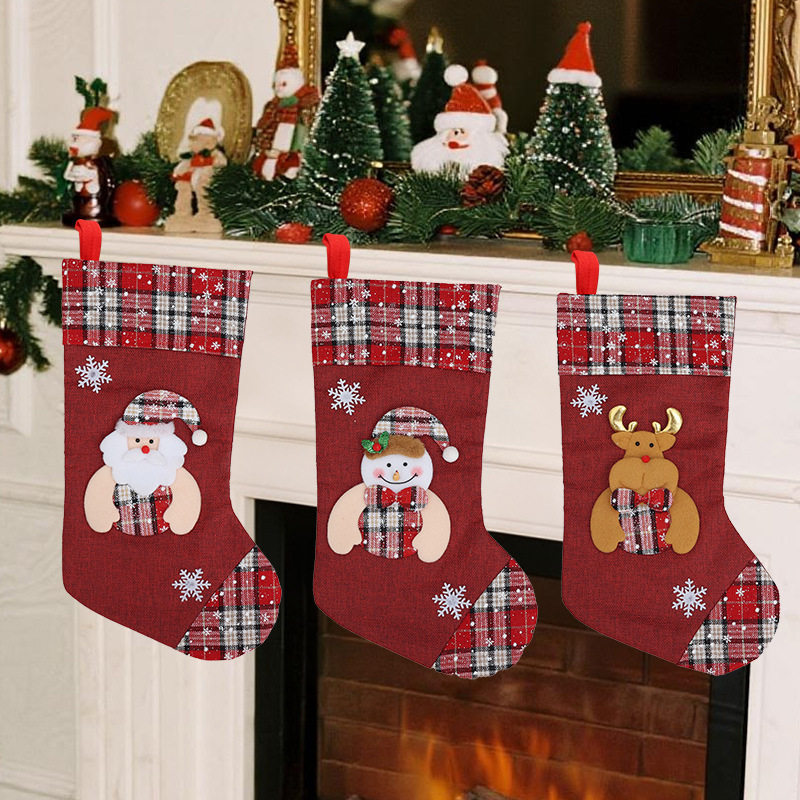 Cross-border Christmas stocking decoration gift bag children's gift stocking hanging decoration party atmosphere decoration pendant candy bag