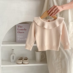 2023 Autumn Fashionable Instagram-Worthy Sweet Ruffle-Neck Knitted Pullover for Baby Girls – Perfect as a Base Layer