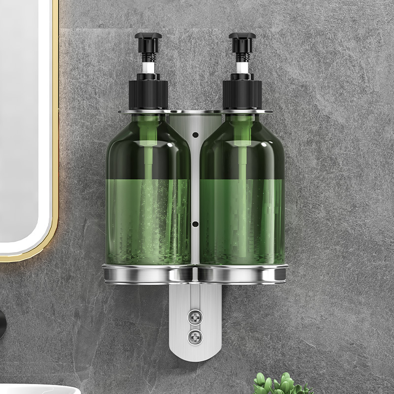 304 de acero inoxidable dispensador de jabón soporte montado en la pared ducha Gel de Ducha Champú sub-botella rack desinfectante de manos rack