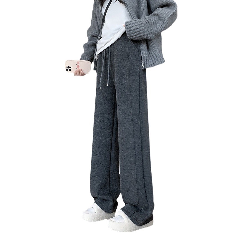 2025秋冬裏起毛厚手ソフトもち米素材ワイドレッグパンツ レディース ハイウエストストレートスポーツカジュアルゆったりロングパンツ 着痩せ効果