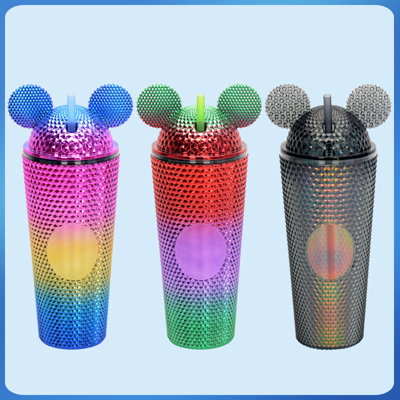 Taza de agua de paja de plástico de doble capa de color degradado transfronterizo AS/PS480/600ml con taza de regalo de café