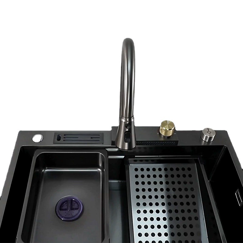 Handmade nano -black King Kong Flying Rain Waterfall Single Slice Single Slim Thick Washing Pot Pot Washing Tank Kitchen Set
